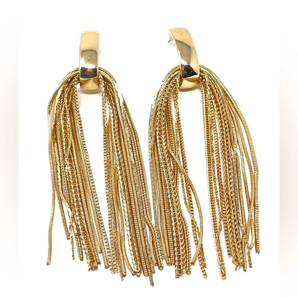 New Free People Studio 54 Drop Dangle Gold Fringe Earrings - Picture 5 of 8